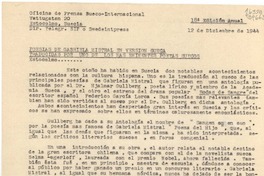 [Memorandum] 1944 dic. 12, Oficina de Prensa Sueco-Internacional, Vattugatan 20, Estocolmo, Suecia, Dir. Telegr. SIP o Swedeintpress