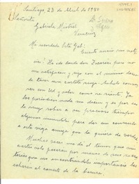 [Carta] 1950 abr. 23, Santiago, [Chile] [a] Gabriela Mistral, Veracruz, [México]