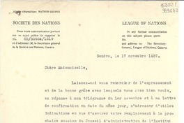 [Carta] 1937 nov. 17, Genéve, [Suiza] [a] Mademoiselle Gabriela Mistral, Rio de Janeiro