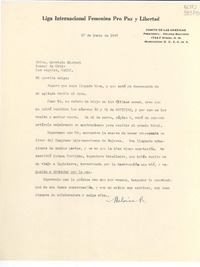[Carta] 1946 jun. 17, Washington D. C., [Estados Unidos] [a] Srita. Gabriela Mistral, Consul de Chile, Los Angeles, Calif.