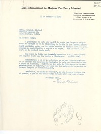 [Carta] 1949 feb. 11, Washington D. C., [Estados Unidos] [a] Srita. Gabriela Mistral, 729 East Anapamu St., Santa Barbara, Calif.