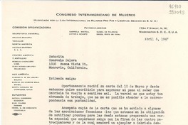 [Carta] 1947 abr. 5, Washington D. C., [Estados Unidos] [a] Señorita Consuelo Saleva, 1305 Buena Vista St., Monrovia, California