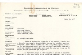 [Carta] 1947 jul. 31, Washington D. C., [Estados Unidos] [a] Señorita Gabriela Mistral, 729 E. Anapamu St., Santa Bárbara, Calif.