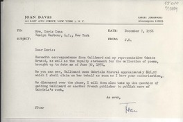 [Carta] 1956 Dec. 7, Joan Daves, 112 East 19th Street, New York 3, N. Y., [EE.UU.] [a] Mrs. Doris Dana, Roslyn Harbour, L. I., New York, [EE.UU.]