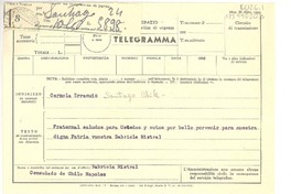 [Telegrama] 1952 jul. 28, Consulado de Chile, Nápoles, [Italia] [a] Carmela Errazuriz, Santiago, Chile