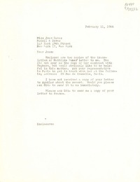 [Carta] 1966 Feb. 11 [a] Miss Joan Daves, Rodell & Daves, 145 East 49th Street, New York 17, New York, [EE.UU.]