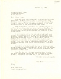 [Carta] 1965 Oct. 29, Hack Green Road, Pound Ridge, New York, [EE.UU.] [a] Madame Mathilde Pomes, 20 Rue de Grenelle, Paris, France
