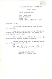 [Carta] 1968 déc. 24, Paris, [Francia] [a] Miss Doris Dana P. Box 284, Hack Green Road, Pound Ridge, N. Y.