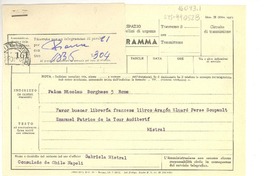 [Carta] 1952 oct. 2, Consulado de Chile, Napoli, [Italia] [a] Palma Nicolau, Roma, [Italia]