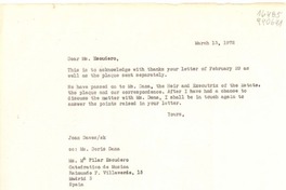 [Carta] 1972 Mar. 13, [EE.UU.] [a] Ms. Ma Pilar Escudero, Catedratico de Música, Raimundo F. Villaverde, 15, Madrid 3, Spain