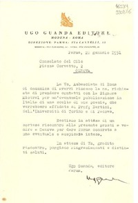 [Carta] 1951 genn. 22, Parma, [Italia] [a] Consolato del Cile, Piazza Corvetto 2, Genova