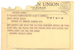 [Telegrama] 1957 jan. 7, [a] Doris Dana, New York, [Estados Unidos]
