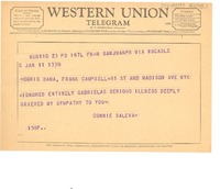 [Telegrama] 1957 jan. 10, San Juan, Puerto Rico [a] Doris Dana, New York, [Estados Unidos]