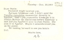 [Carta] 1959 Dec. 29 [a] Dear Doris [Dana]