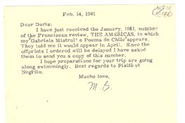 [Carta] 1961 Feb. 14, [Estados Unidos] [a] Dear Doris
