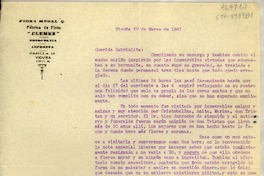 [Carta] 1947 mar. 30, Vicuña, [Chile] [a] Gabriela [Mistral, Monrovia, California, Estados Unidos]