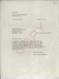 [carta] 1956 Aug. 16, Washington D. C., [Estados Unidos] [a] Miss Joan Daves, New York