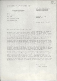 [Carta] 1967 mar. 10, Hamburg, [Alemania] [a] Doris Dana, Box 284, Pound Ridge, New York