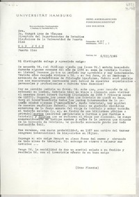 [Carta] 1966 dic. 6, Hamburg, [Alemania] [a] Margot Arce de Vázquez, Directora del Departamento de estudios Hispánicos de la Universidad de Puerto Rico, San Juan, Puerto Rico