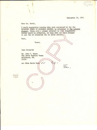 [Carta] 1971 Sept. 10, [EE.UU.] [a] Dear Mr. John V. Brain, The Johns Hopkins Press, Baltimore, Md. 21218, [EE.UU.]
