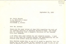 [Carta] 1950 Sept. 12, [a] Mr. Karin Marcus, P. A. Norstedt & Soner, Tryckerigatan 2, Stockholm 2, Sweden