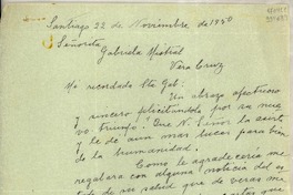 [Carta] 1950 nov. 22, Santiago [a] Gabriela Mistral, Veracruz