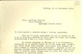 [Carta] 1932 dic. 21, Ginebra, [Suiza] [a] Srta. Gabriela Mistral, Villa Mirabel, Santurce, Puerto Rico