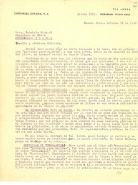 [Carta] 1941 oct. 16, Buenos Aires, [Argentina] [a] Gabriela Mistral, Consulado de Chile, Petrópolis, Brasil