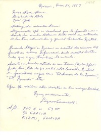 [Carta] 1957 ene. 21 Miami, Florida [a] Doris Dana, [New york]