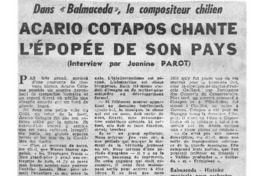 Acario Cotapos chante l'epopée de son pays Dans "Balmaceda", le compositeur chilien
