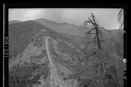 [Desarrollo de las tuberías desde la chimenea de equilibrio hasta la central y el entorno con gran vegetación en que predominan los cipreses]