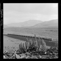[Vista del ferrocarril que traslada en sus vagones el mineral de hierro]
