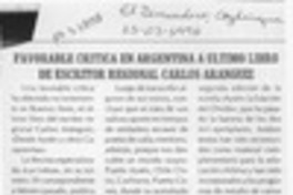 Favorable crítica en Argentina a último libro de escritor regional Carlos Aránguiz