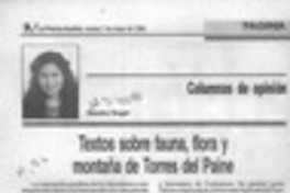 Textos sobre fauna, flora y montaña de Torres del Paine  [artículo] Sandra Rogel.