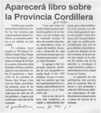Aparecerá libro sobre la provincia cordillera  [artículo]
