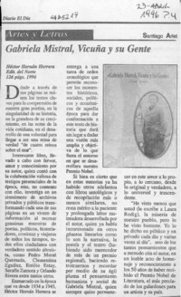 Gabriela Mistral, Vicuña y su Gente  [artículo] Santiago Arlet.