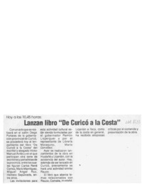 Lanzan libro "De Curicó a la costa"  [artículo].