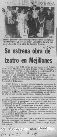 Se estrena obra de teatro en Mejillones  [artículo].