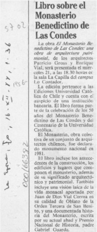 Libro sobre el monasterio benedictino de Las Condes