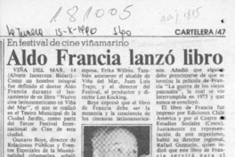 Aldo Francia lanzó libro  [artículo] Alvaro Inostroza Bidart.