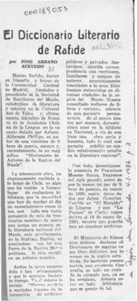El diccionario literario de Rafide  [artículo] José Arraño Acevedo.
