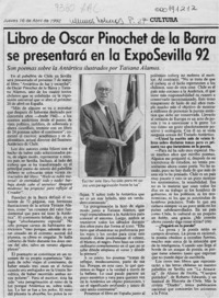 Libro de Oscar Pinochet de la Barra se presentará en la ExpoSevilla 92  [artículo].