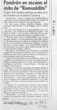 Pondrán en escena el mito de "Romualdito"  [artículo].