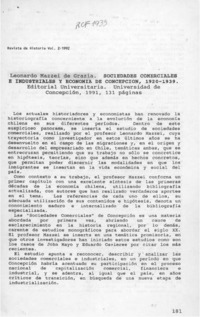Leonardo Mazzei de Grazia "Sociedades comerciales e industriales y economía de Concepción, 1920-1939"  [artículo]Arnoldo Pacheco Silva.