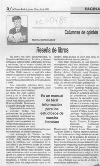 Reseña de libros  [artículo] Marino Muñoz Lagos.