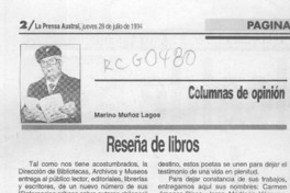Reseña de libros  [artículo] Marino Muñoz Lagos.
