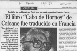 El Libro "Cabo de Hornos" de Coloane fue traducido en Francia  [artículo].