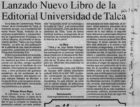 Lanzado nuevo libro de la Editorial Universidad de Talca  [artículo].