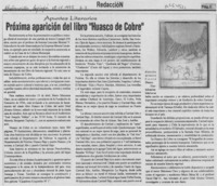 Próxima aparición del libro "Huasco de cobre"  [artículo].
