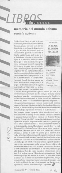 Memoria del mundo urbano  [artículo] Patricia Espinosa